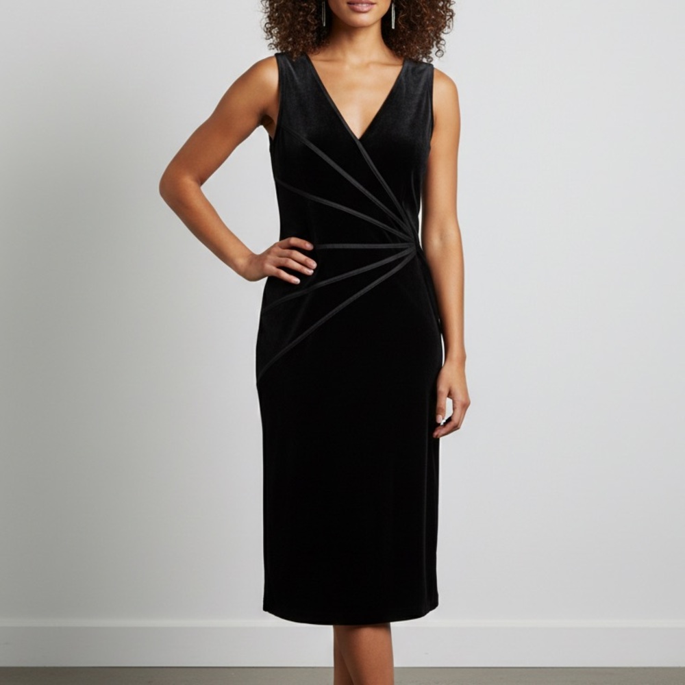 Connected Apparel V-Neckline Black Midi Dress Women’s Size‎ 10